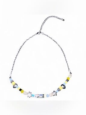 Beaded Sun & Moon Blue Yellow Necklace